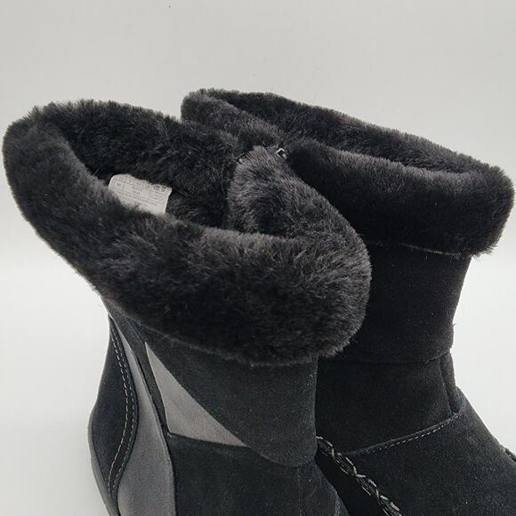 Earth Origins Willa Fur Boots Size 11 Black Faux Suede Side Zip Winter Snow - Picture 7 of 11